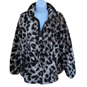 Leopard Print Sherpa Fleece Pullover Jacket M animal mob wife warm cottagecore